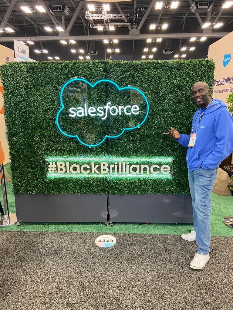 Rashan Thompson presenting business transformation results at Salesforce